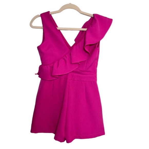 Pink Ruffled One-Shoulder Romper - Picture 3 of 3